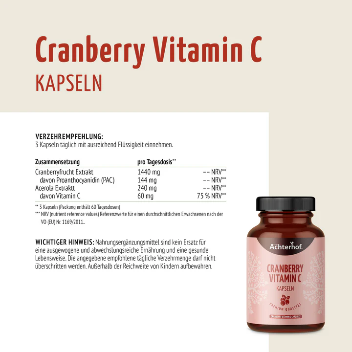 vom Achterhof Cranberry Vitamin C Kapseln 180 Kapseln – Bild 6