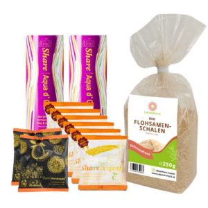 LebensForm PREMIUM | Fastenstarter: Pflaume 6 Stk., Pomelozzini 2 Stk., Aqua d'Oro Drink 2 Stk. + Bio Flohsamenschalen