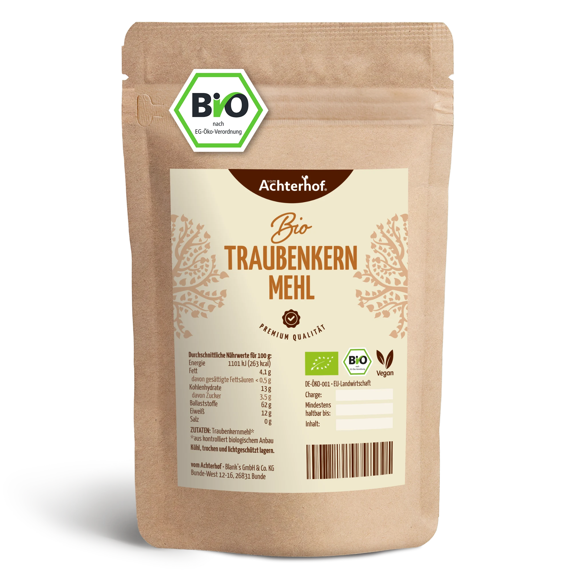 vom Achterhof BIO Traubenkernmehl 250g – Bild 3