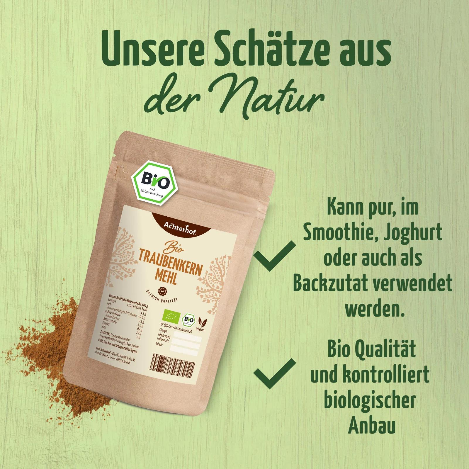 vom Achterhof BIO Traubenkernmehl 250g – Bild 2