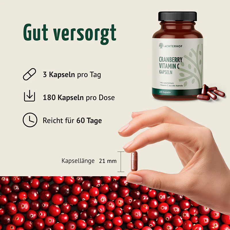 vom Achterhof Cranberry Vitamin C Kapseln 180 Kapseln – Bild 4