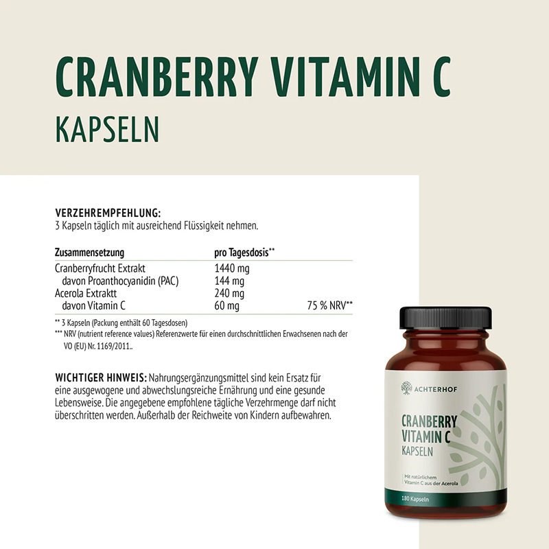 vom Achterhof Cranberry Vitamin C Kapseln 180 Kapseln – Bild 6