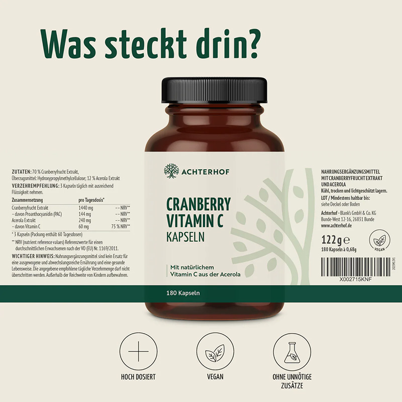 vom Achterhof Cranberry Vitamin C Kapseln 180 Kapseln – Bild 7